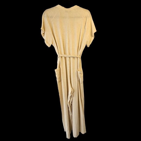 Petal + Pup Ivory Linen Crop Wide Leg Jumpsuit Women L Button Up Short Slv NWT - Picture 3 of 8